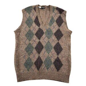 VTG Attache Sweater Vest Mens XL 100% Pure New Wool Argyle VNeck
